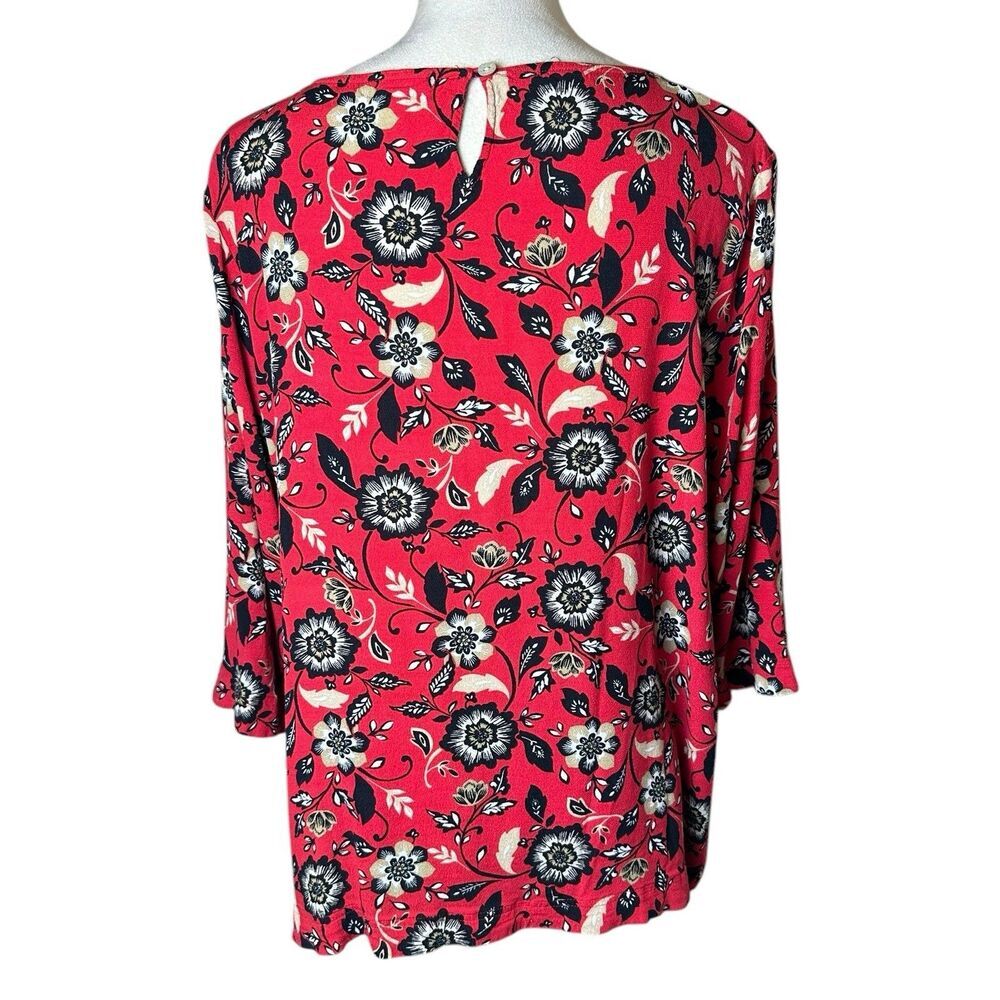 J. Jill Red Floral Stretch Tunic Blouse 3/4 Sleeve Boat Neck Relaxed Top Size XL - Picture 3 of 9